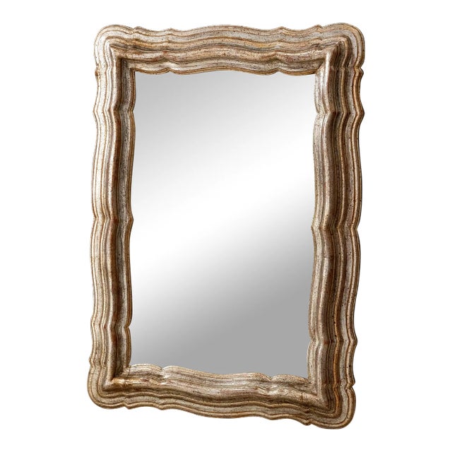 Large 1950s Decorative Silver Leaf Mirror For Sale