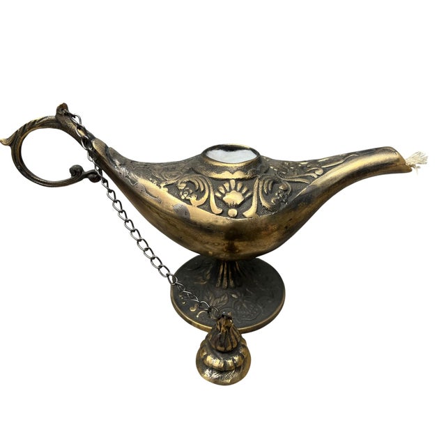 Goldenrod Rustic Genie Lamp with Chain Lid For Sale - Image 8 of 13