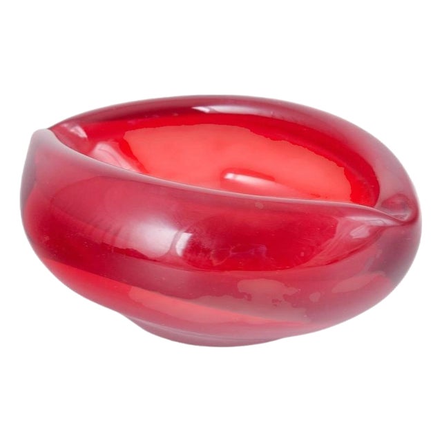 Vintage Decorative Bowl with Softly Folded Rim in Red Sommerso Glass, 1960s For Sale