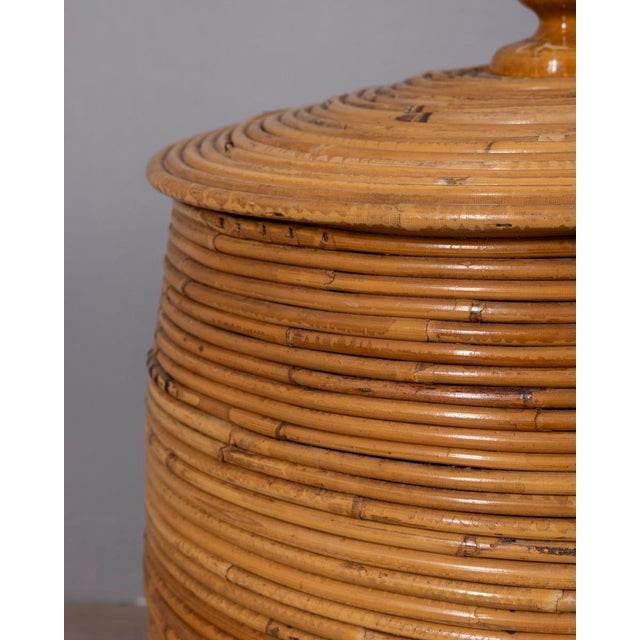 1960s Vintage Italian Bamboo Container Basket, 1960s For Sale - Image 5 of 10