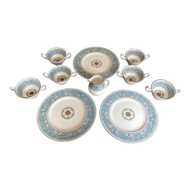 Dishes Fit for a Queen (Or Khaleesi): Vintage Wedgwood Florentine Turquoise, 1940s Hand-Painted Set For Sale