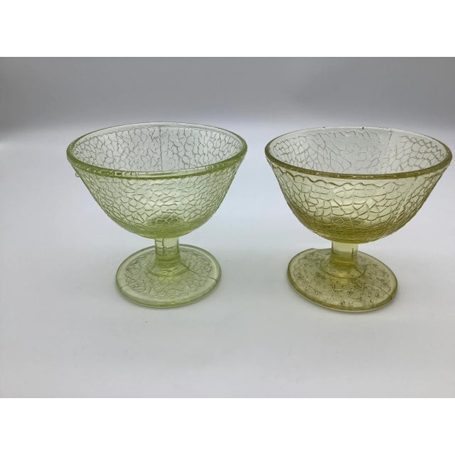Canary Yellow 1930s Crackle Yellow Canary Vaseline Sherbet Cups- Set of 2 For Sale - Image 8 of 13