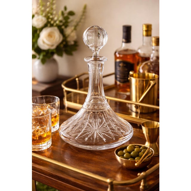 Elegant vintage cut crystal decanter of European origin, dating to the mid-to late 20th century. This substantial piece...
