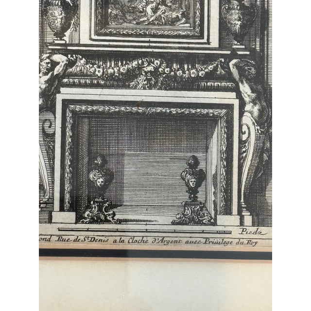 18th Century French Architectural Interior Engraving of Ornate Fireplace, Gilt Frame For Sale In Los Angeles - Image 6 of 9