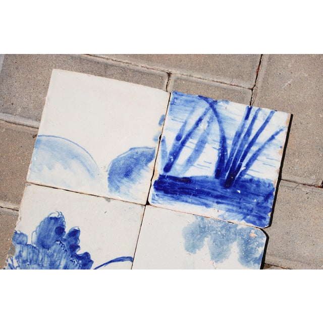 Baroque Antique Set of Six Baroque Portuguese Tiles 18th Century Blue & White Landscape Scene For Sale - Image 3 of 8