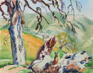 Mary Pomeroy 1970s "Towards Greenfield" Landscape in Watercolor 1970s