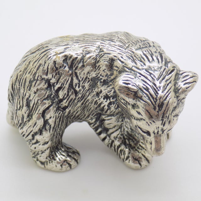 Vintage Italian Handmade Genuine Silver Large Brown Bear Cub Figurine Miniature, Made in Novara (Italy) For Sale - Image 9 of 14