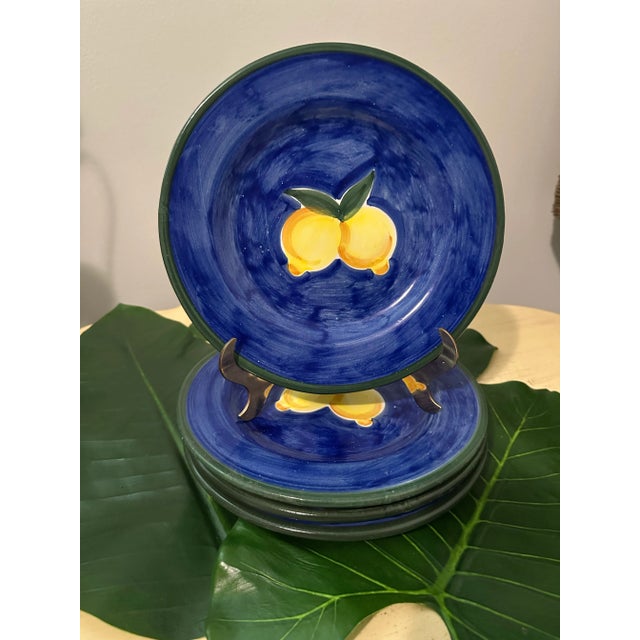 Blue Italian Hand Painted Lemons Plates - Set of 4 For Sale - Image 8 of 11