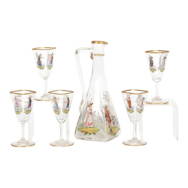 Late 19th Century Enameled and Parcel-Gilt Glass Cruet Set, Lobmeyr - 6 piece For Sale