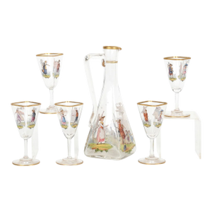 Late 19th Century Enameled and Parcel-Gilt Glass Cruet Set, Lobmeyr - 6 piece