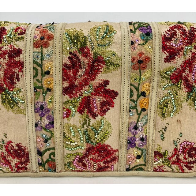 Vintage Judith Leiber Silk Floral Crystal Embroidered Tassel Clutch For Sale - Image 11 of 11
