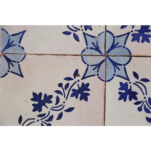 19th Century Floral Blue & Antique White Set of Four Portuguese Tiles For Sale - Image 6 of 12