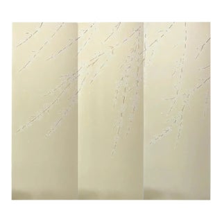 Hand-Painted Minimal Chinoiserie Wallpaper Panels – Elegant White Botanical Branch Mural, Luxury Neutral Wall Art, 3 Panels 36x96” For Sale