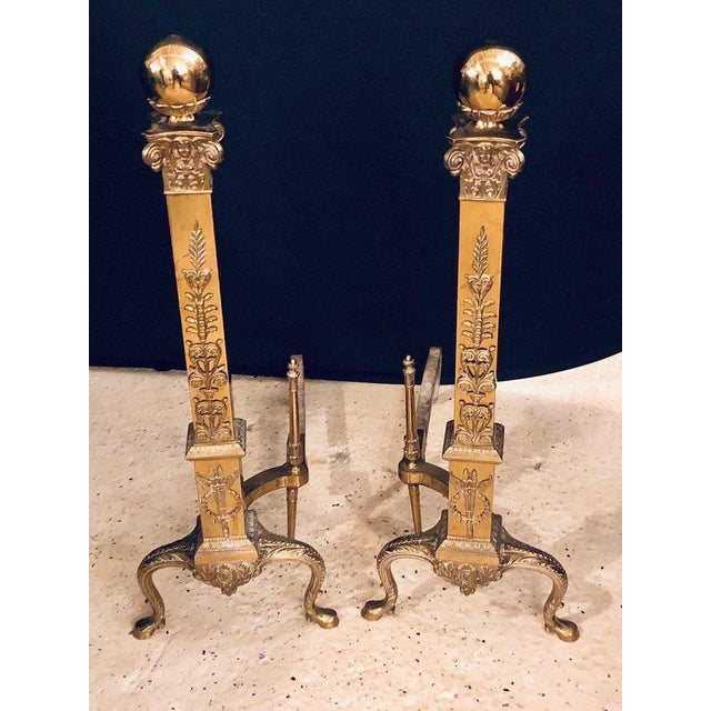 Large and Impressive Louis XVI Style Brass and Irons - a Pair For Sale - Image 4 of 10