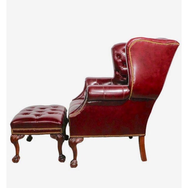 Chesterfield Wingback Leather Chair & Matching Ottoman by Hancock and Moore For Sale - Image 9 of 12