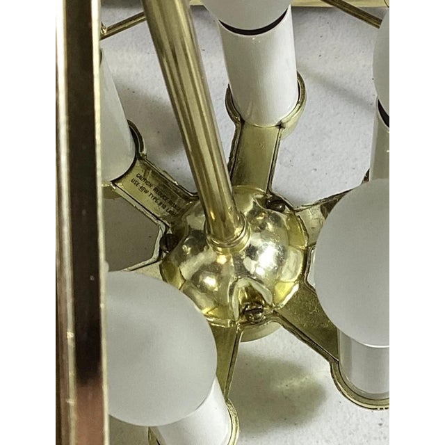 1990s Vintage Brass & Glass Starburst Chandelier 16" Hanging Ceiling Light Fixture For Sale - Image 5 of 13