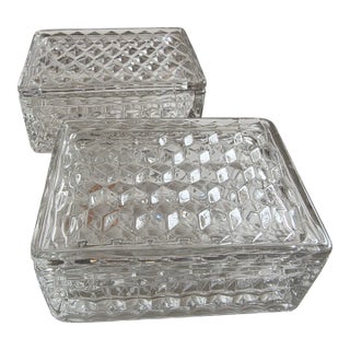 Pair of Fostoria Glass Boxes For Sale