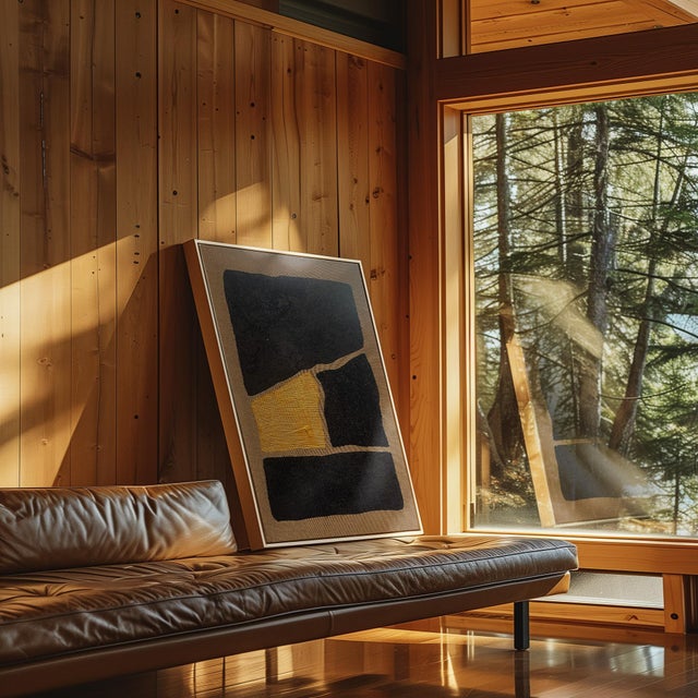 Vintage Gold and Noir Textural Masterpiece Painting Larger Size 16wx20h x3, Spanish Linen Natural Floating Frame Immerse...