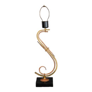 Mid-Century Brass and Copper Scroll Form Lamp For Sale