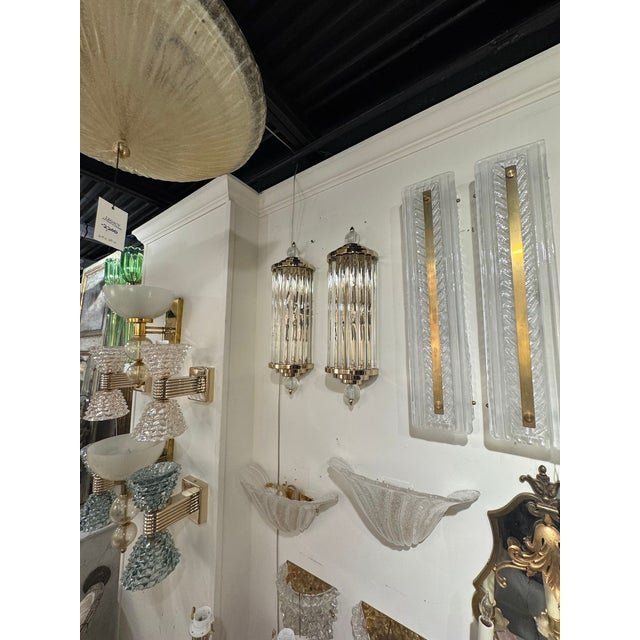 Metal Pair of Murano Glass and Brass Barber Sconces For Sale - Image 7 of 7