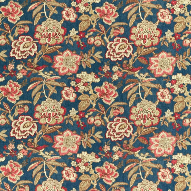 Sanderson Indra Flower Fabric in Indigo/Cherry - a Sample For Sale