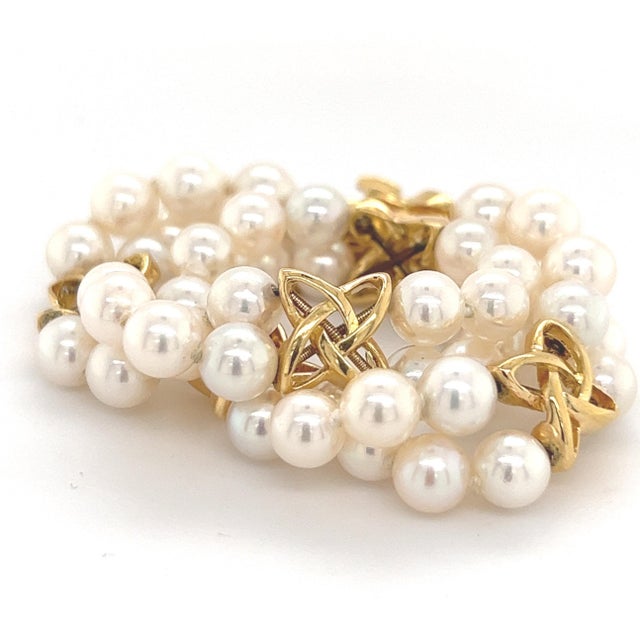 1990s Mikimoto Estate Akoya Pearl Bracelet 18k Gold Certified For Sale - Image 4 of 9