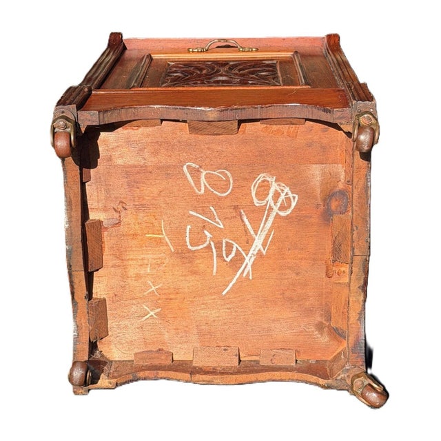 Wood Antique 19th Century Victorian Hand Carved Coal Purdonium Box W/ Metal Liner & Casters For Sale - Image 7 of 7