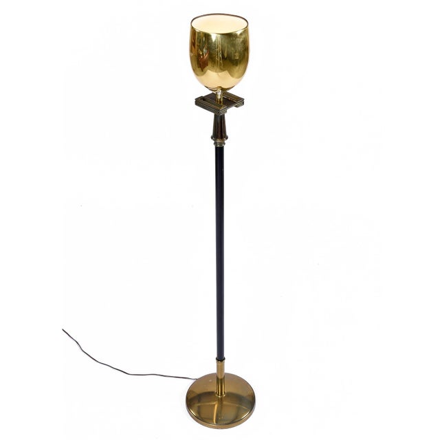 Brass Pair of Art Deco Regency Greek Key Brass Chalice Stiffel Torchiere Floor Lamps Set For Sale - Image 8 of 13