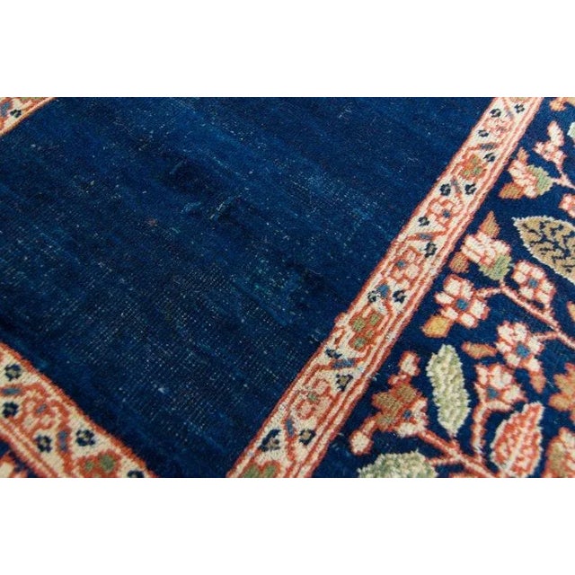 Textile 1920s Antique Small Geometric Floral Denim Blue & Beige Accent Rug - 3’1” x 4’ For Sale - Image 7 of 10