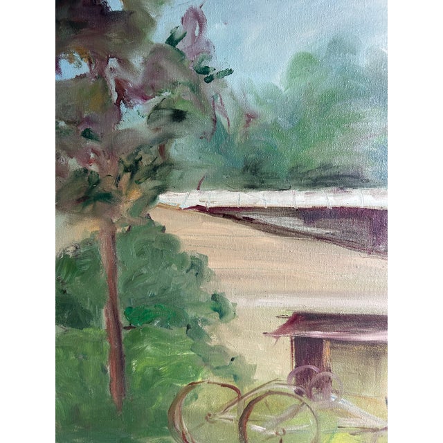 1960s Large Vintage Impressionist Oil Painting of a Farm For Sale - Image 5 of 6