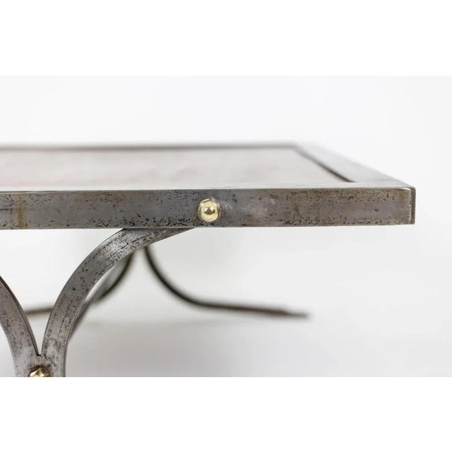 Metal Industrial Style Coffee Table in Silver & Leather, 1970s For Sale - Image 7 of 18