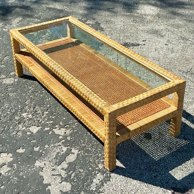 Vintage Costal Woven Rattan Coffee Table For Sale In West Palm - Image 6 of 6