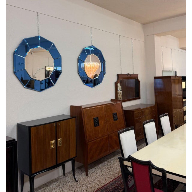 Italian Blue Mirrored Glass Decagonal Mirrors, 2000s, Set of 2 For Sale - Image 10 of 11