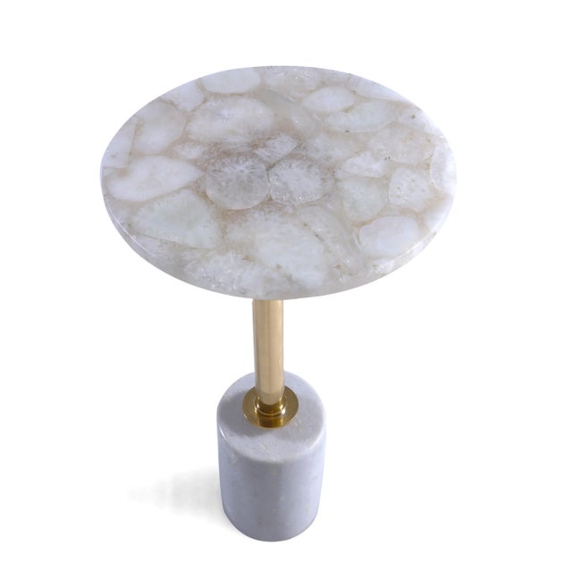Modern Crystal Agate Semiprecious Stone Side Table With Metal and White Marble Base For Sale - Image 4 of 4