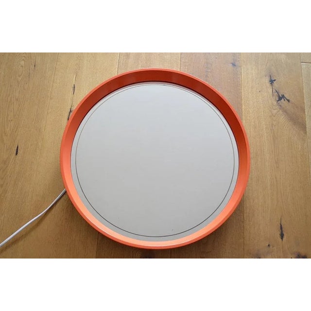 Wood Illuminated Wall Mirror in Orange, 1970s For Sale - Image 7 of 7