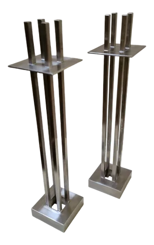 Nan Swid Postmodern Stainless Steel Candlesticks- a Pair