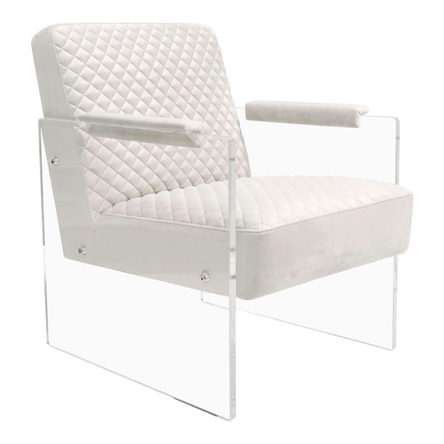 Pasargad Home Tribecca Acrylic and Velvet Accent Chair, Ivory For Sale