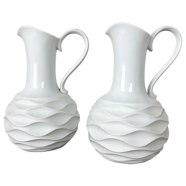 Op Art Biscuit Porcelain Jug Vases from Edelstein Bavaria, Germany, 1970s, Set of 2 For Sale - Image 14 of 14