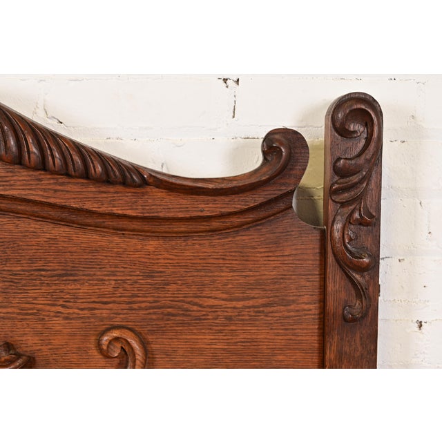 Antique Victorian Carved Oak Full Size Bed, Circa 1890s For Sale - Image 9 of 14
