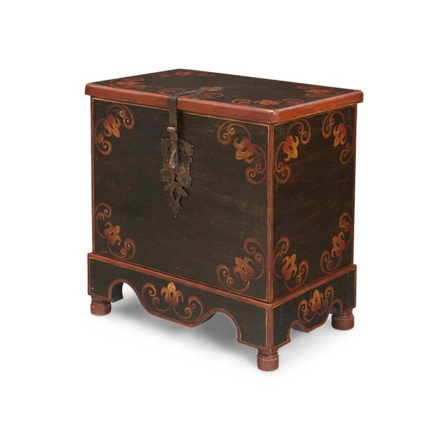 Mid 20th Century Mid 20th Century Hand-Painted Wood Chest With Wrought Iron Clasp For Sale - Image 5 of 8