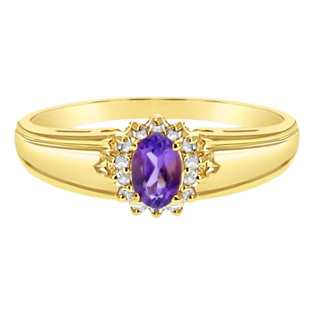 Amethyst Diamond Halo Ring 14k Yellow Gold, Size 4 For Sale