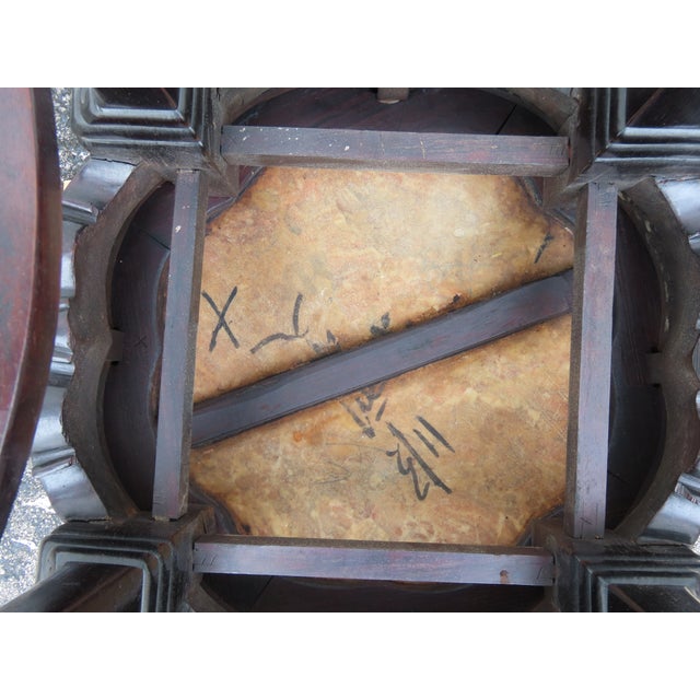 Early 1900s Oriental Heavy Carved Flower Statue Stand Side Table 6338 For Sale - Image 12 of 17