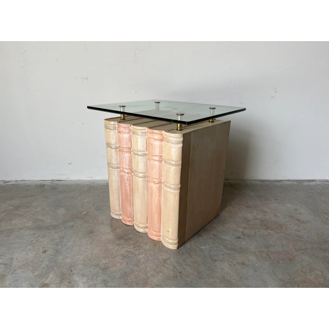 1980s Vintage Sculptural Books - Shape Side Table W/ Glass Top For Sale - Image 5 of 13