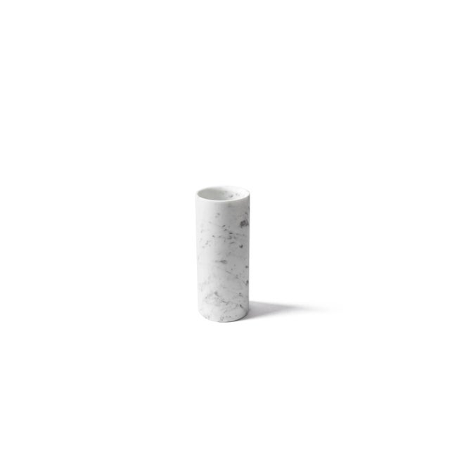 Cylindrical satin white Carrara marble vase made in Italy, Carrara. Each piece is in a way unique (since each marble block...