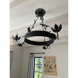 Late 19th Century French Wrought Iron and Cast Metal 3-Light Chandelier For Sale