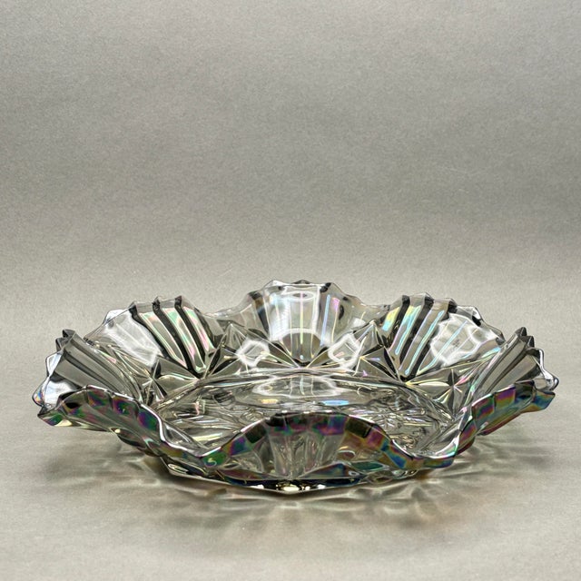 Mid-Century Modern Vintage Federal Glass Smokey Gray “Pioneer” Carnival Glass Fruit Bowl For Sale - Image 3 of 8