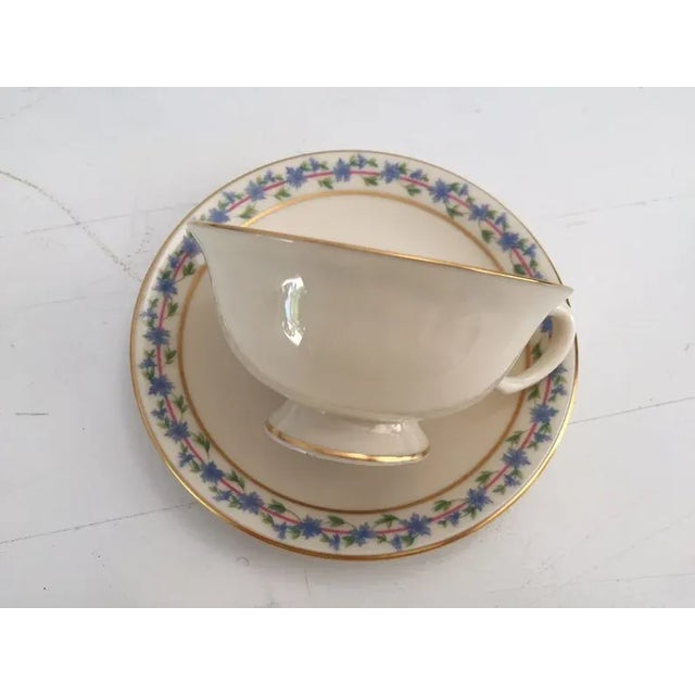 Shabby Chic 60's Lenox "Fairmount" Pattern Bone China Teacup & Saucer For Sale - Image 3 of 7