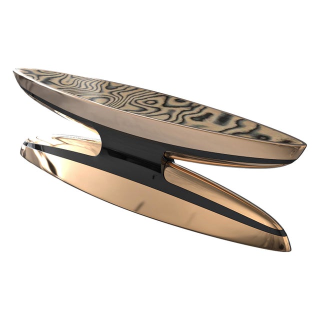 Art Deco "Pera" Console With Bronze and Stainless Steel, Handmade For Sale - Image 3 of 10