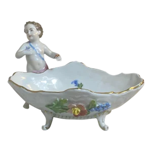 Vintage Dresden Porcelain Footed Cherub Dresser Top Bowl