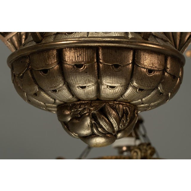 Art Deco Bronze and Frosted White Glass Five-Light Chandelier, France, 1925 For Sale - Image 14 of 18